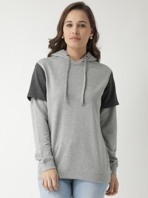 

Club York Women Grey Solid Hooded Sweatshirt
