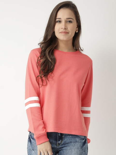 

Club York Women Coral Pink Solid Sweatshirt