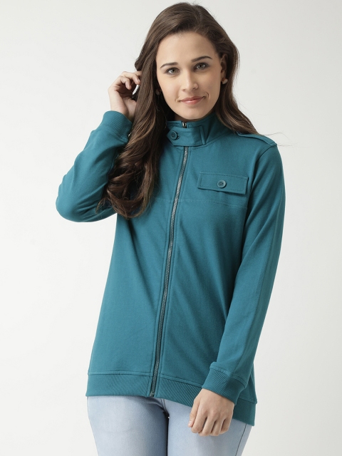 

Club York Women Teal Blue Solid Sweatshirt