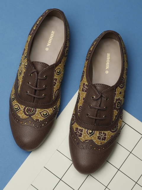 

Anouk Women Brown & Mustard Yellow Printed Brogues