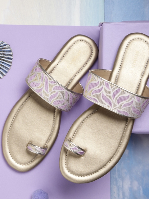

Anouk Women Lavender & Golden Woven Design One Toe Flats