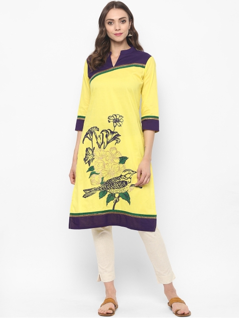 

Mytri Women Yellow & Purple Printed A-Line Kurta