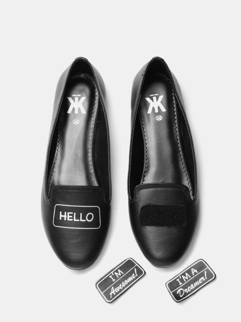 

Kook N Keech Women Black Printed Interchangeable Velcro Patch Loafers