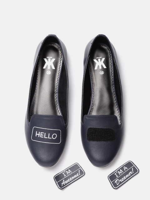 

Kook N Keech Women Navy Printed Interchangeable Velcro Patch Loafers, Navy blue