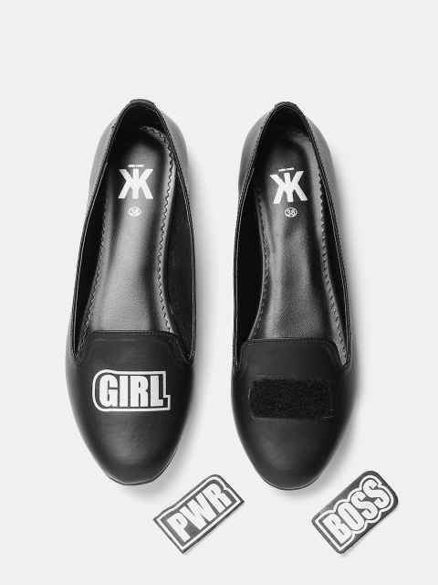 

Kook N Keech Women Black Printed Interchangeable Velcro Patch Loafers