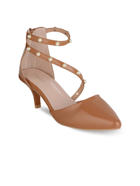 

Sherrif Shoes Women Tan Brown Embellished Pumps