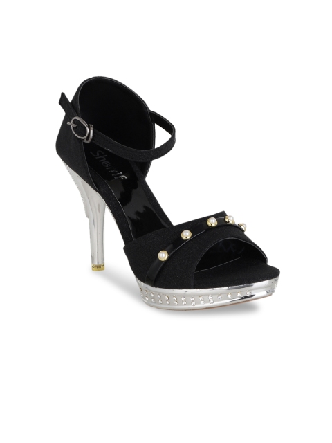 

Sherrif Shoes Women Black Solid Embellished Heels