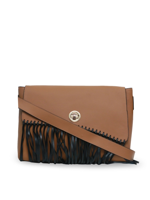 

Diwaah Tan Brown Solid Fringed Sling Bag
