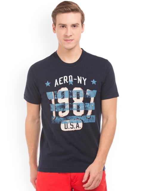 

Aeropostale Men Navy Blue Printed Round Neck T-shirt