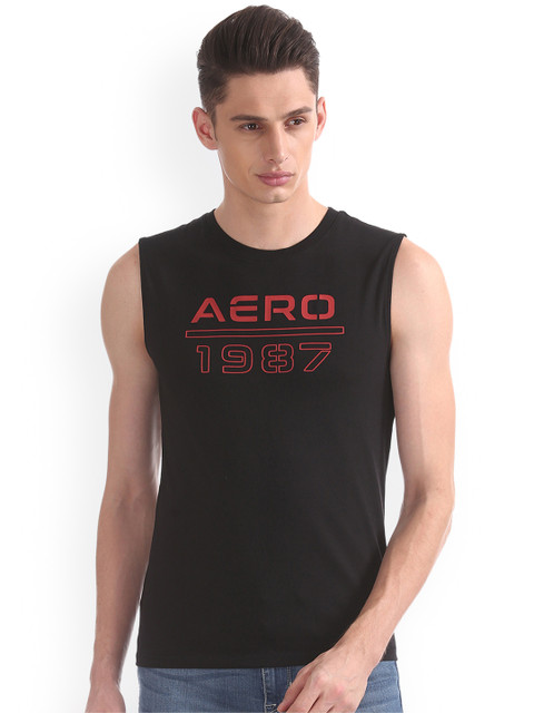 

Aeropostale Men Black Printed Round Neck T-shirt