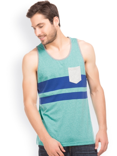 

Aeropostale Men Green Striped Scoop Neck Sleeveless T-shirt