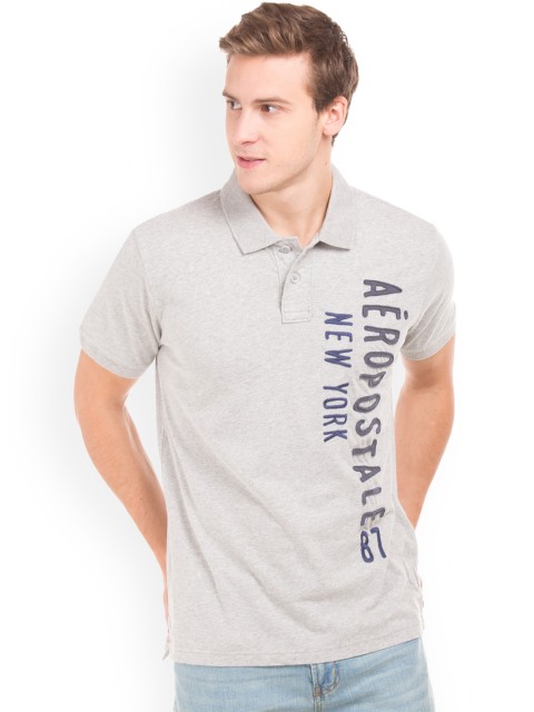 

Aeropostale Men Grey Printed Polo Collar T-shirt