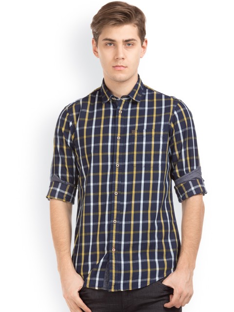 

Arrow Blue Jean Co. Men Blue & Yellow Slim Fit Checked Casual Shirt