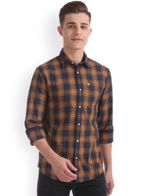 

Arrow Blue Jean Co. Men Orange & Navy Blue Slim Fit Checked Casual Shirt