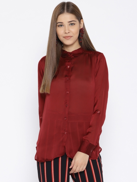 

Noi Women Maroon Regular Fit Semi Sheer Solid Casual Shirt