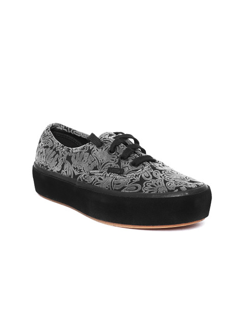 

Vans Women Grey & Black Suede Embossed Print Flatforms