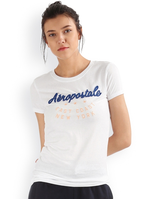 

Aeropostale Women White Printed Round Neck T-shirt