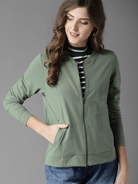 

HERE&NOW Women Olive Green Solid Sweatshirt