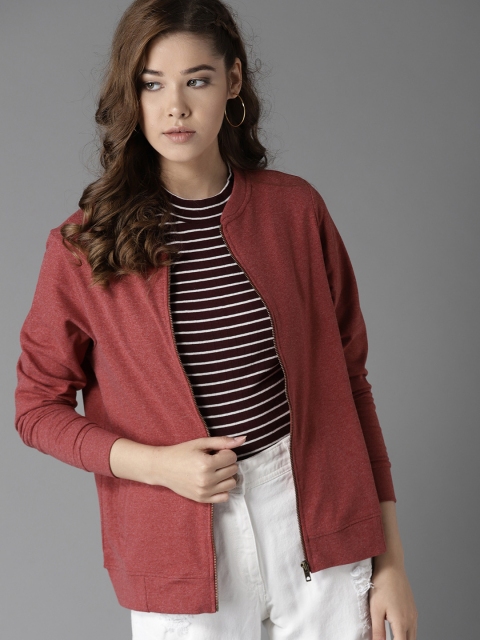 

HERE&NOW Women Maroon Solid Sweatshirt
