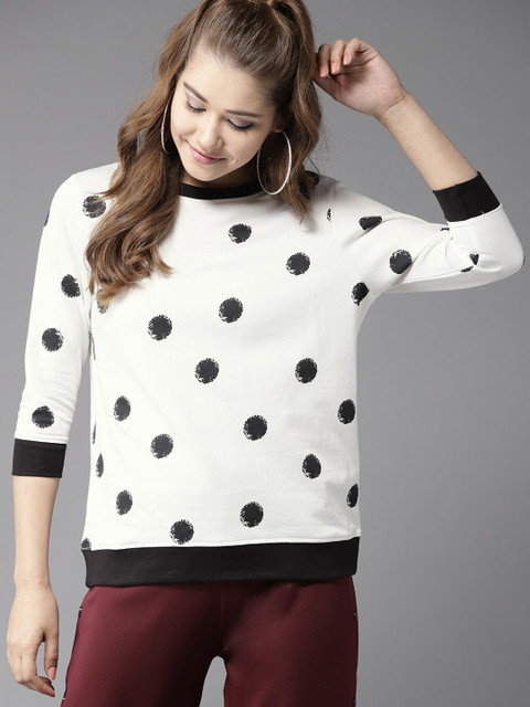 

HERE&NOW Women White & Black Polka Dot Sweatshirt