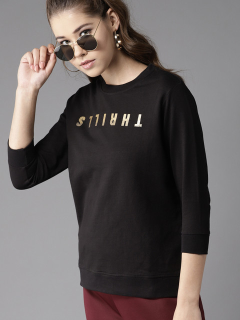 

HERE&NOW Women Black Printed Sweatshirt