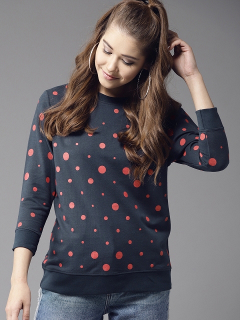

HERE&NOW Women Navy & Red Polka Dot Print Sweatshirt, Navy blue