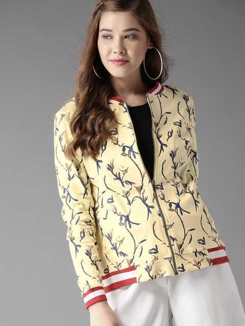 

HERE&NOW Women Yellow & Navy Blue Printed Sweatshirt
