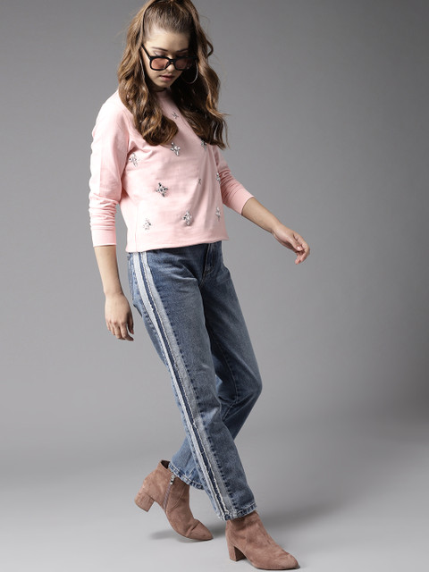 

HERE&NOW Women Pink Embellished Sweatshirt