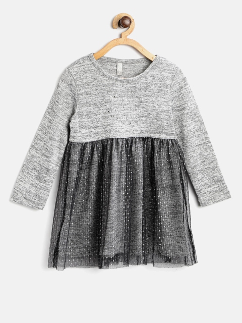 

Losan Girls Grey Melange Solid Fit & Flare Dress