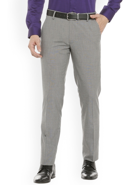 

Peter England Men Grey Slim Fit Self Design Formal Trousers