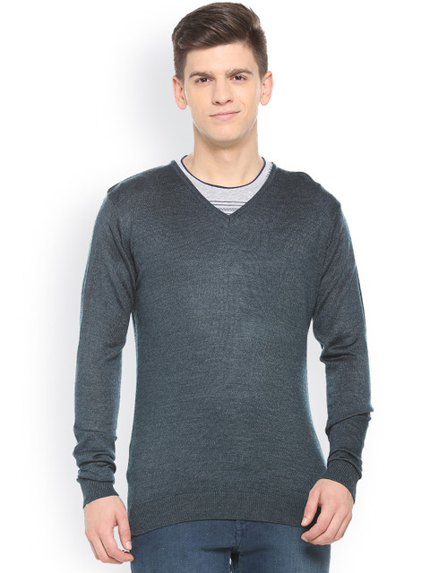 

Peter England Men Grey Solid Pullover