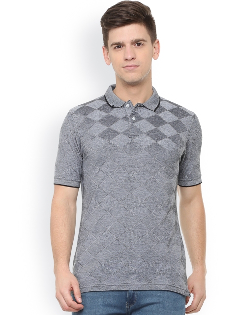 

Peter England Men Grey Self Design Polo Collar T-shirt