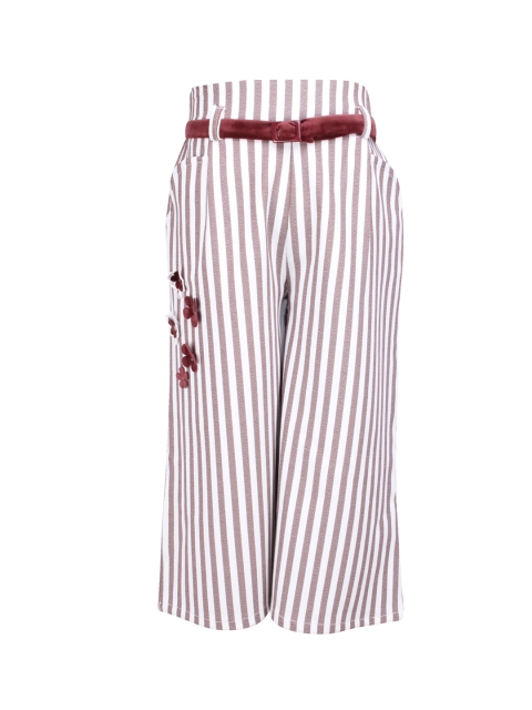 

CUTECUMBER Girls Cream-Coloured & Maroon Smart Regular Fit Striped Culottes