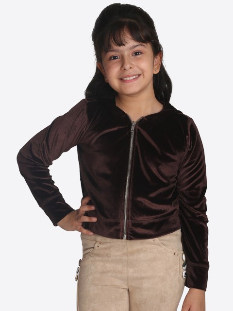 

CUTECUMBER Girls Brown Solid Hooded Sweatshirt