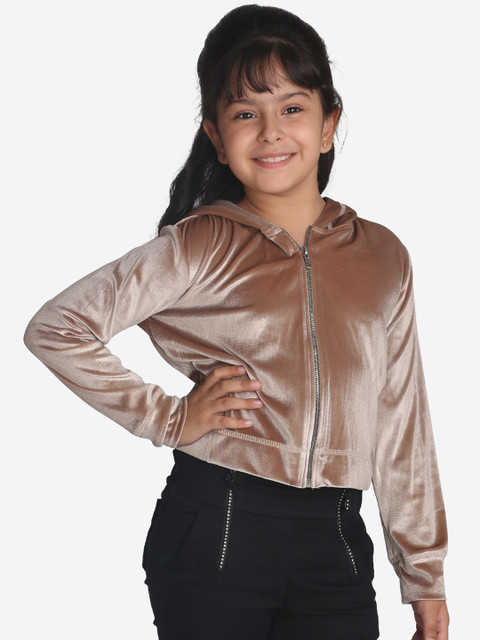 

CUTECUMBER Girls Beige Solid Hooded Sweatshirt