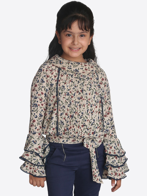 

CUTECUMBER Girls Beige Printed Blouson Top