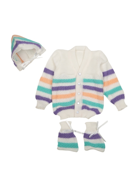 

MeeMee Unisex White Striped Woollen Cardigan