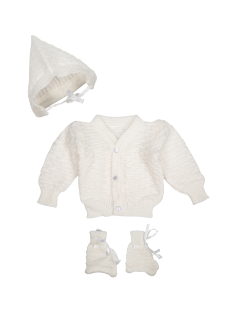 

MeeMee Unisex White Self Design Woollen Cardigan