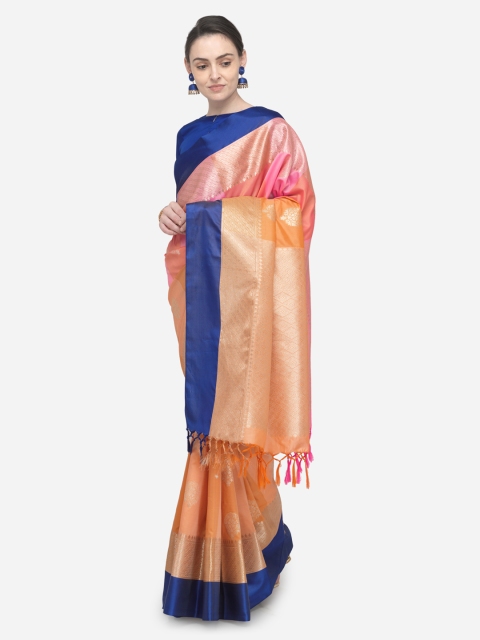 

Varkala Silk Sarees Peach-Coloured & Pink Silk Blend Woven Design Banarasi Saree