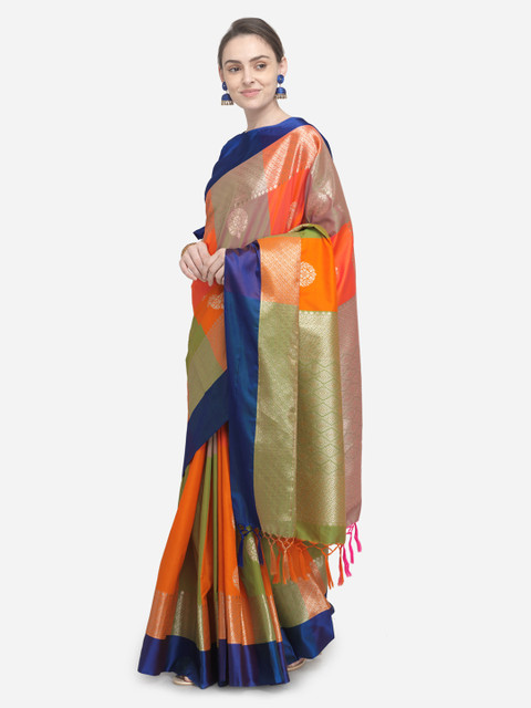 

Varkala Silk Sarees Orange & Olive Green Woven Design Banarasi Saree