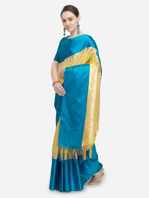 

Varkala Silk Sarees Yellow & Blue Woven Design Banarasi Saree