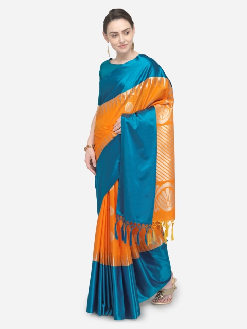 

Varkala Silk Sarees Orange & Teal Blue Woven Design Banarasi Saree