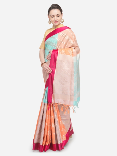 

Varkala Silk Sarees Blue & Peach-Coloured Woven Design Leheriya Saree