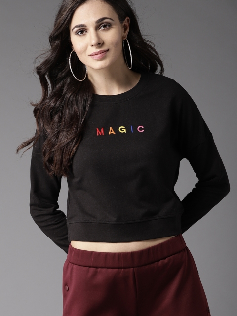 

Moda Rapido Women Black Solid Cropped Sweatshirt