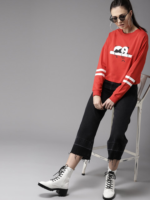 

Moda Rapido Women Red Printed Cropped Sweatshirt