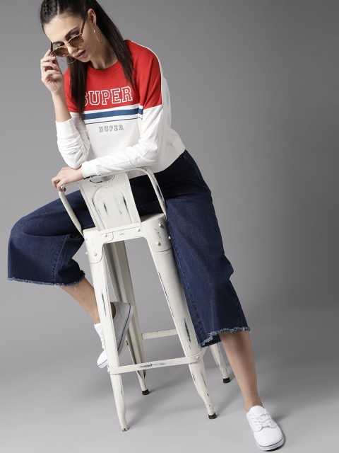 

Moda Rapido Women White & Red Printed Crop Sweatshirt