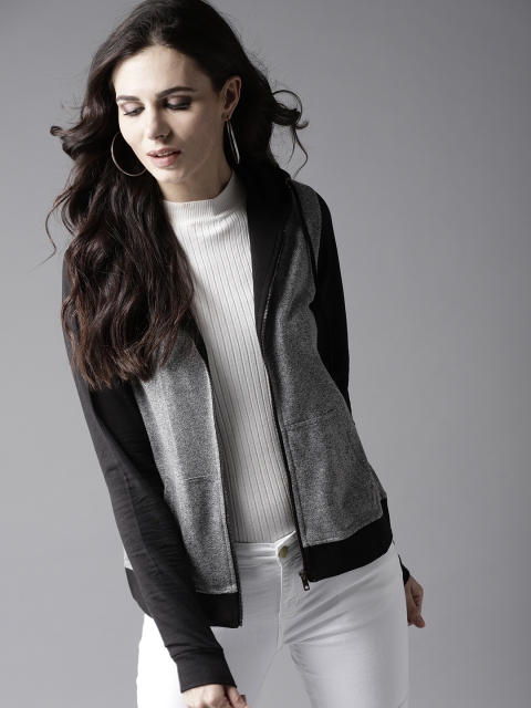 

Moda Rapido Women Grey Melange Solid Hooded Sweatshirt