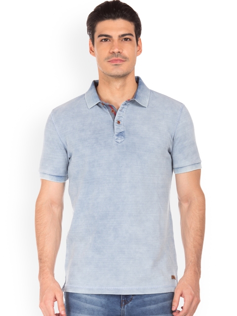 

Arrow Blue Jean Co. Men Blue Washed Polo Collar T-shirt