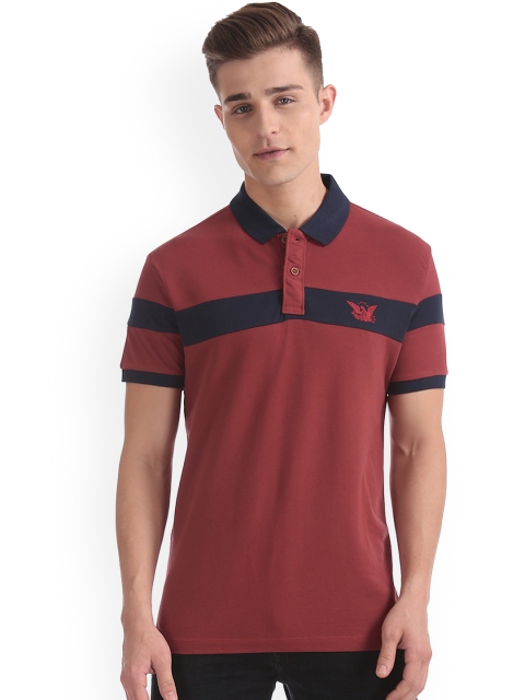 

Arrow Blue Jean Co. Men Rust Red Striped Polo Collar T-shirt