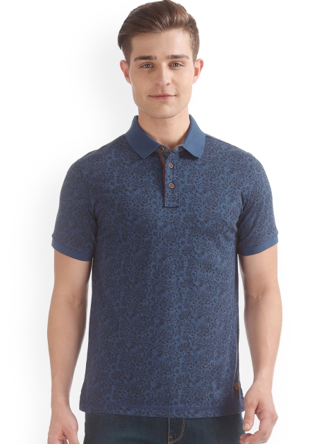 

Arrow Blue Jean Co. Men Blue Printed Polo Collar Pure Cotton T-shirt